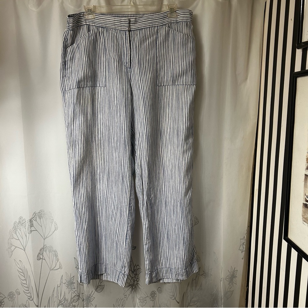 Chico's Blue and White Striped Linen Chinos , size Chico’s 3 - Picture 2 of 9